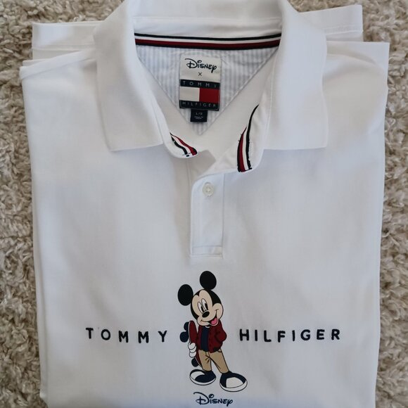 Disney Tommy Hilfiger Mens Stretch Mesh Regular Fit Mickey Mouse Polo Shirt Sz L - Picture 1 of 10